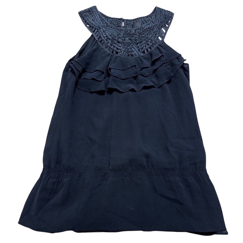 White House Black Market Black 100%‎ Silk RuffleBlouse Women Size S Office Party